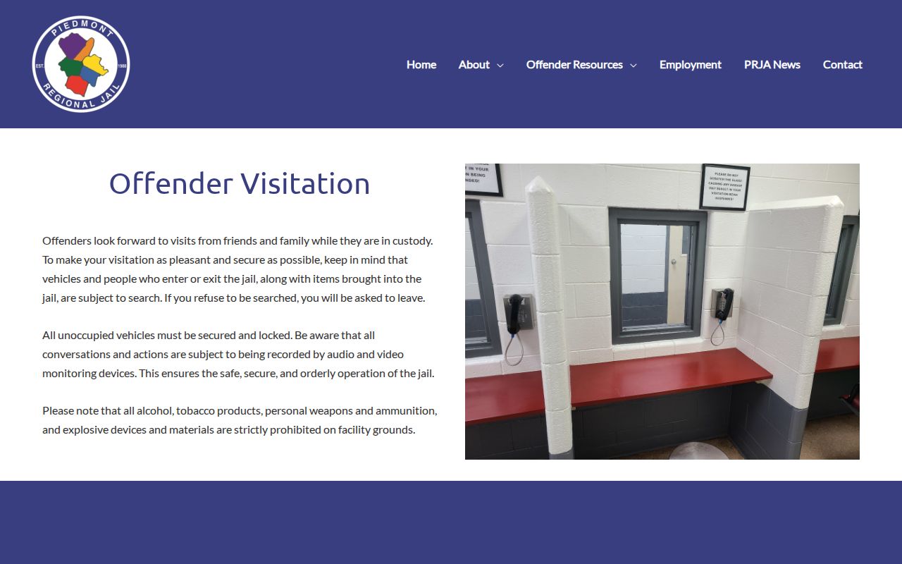 Piedmont Regional Jail information for Cumberland County arrest records