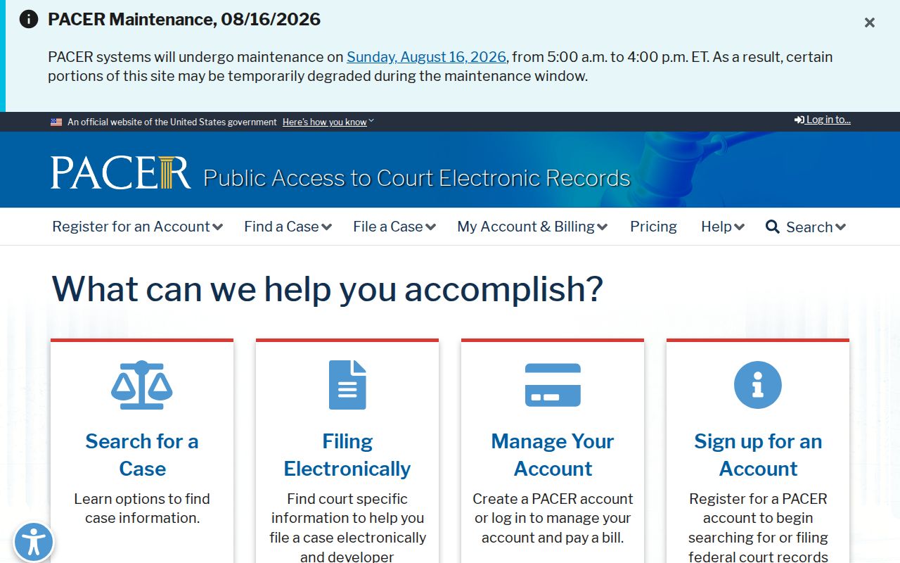 Federal PACER search for criminal court cases beyond Cumberland County