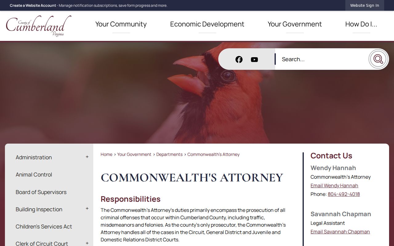 Cumberland County criminal court case role of the Commonwealth's Attorney