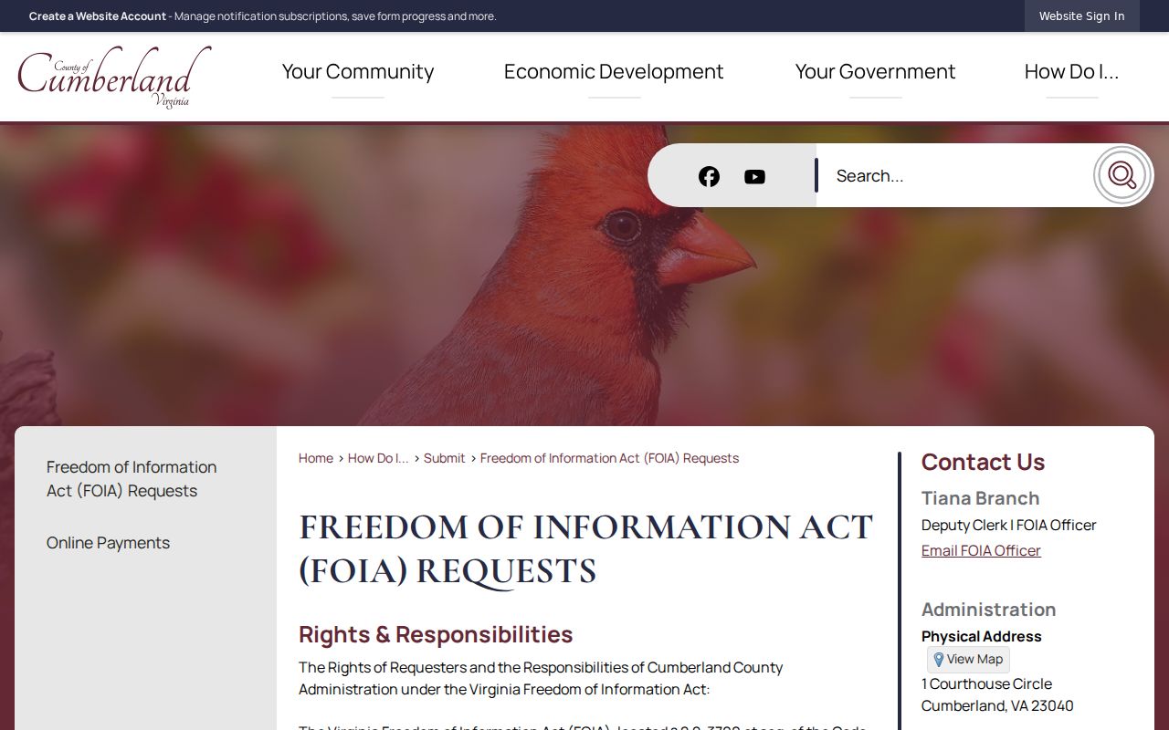 Cumberland County criminal court records and county FOIA procedures