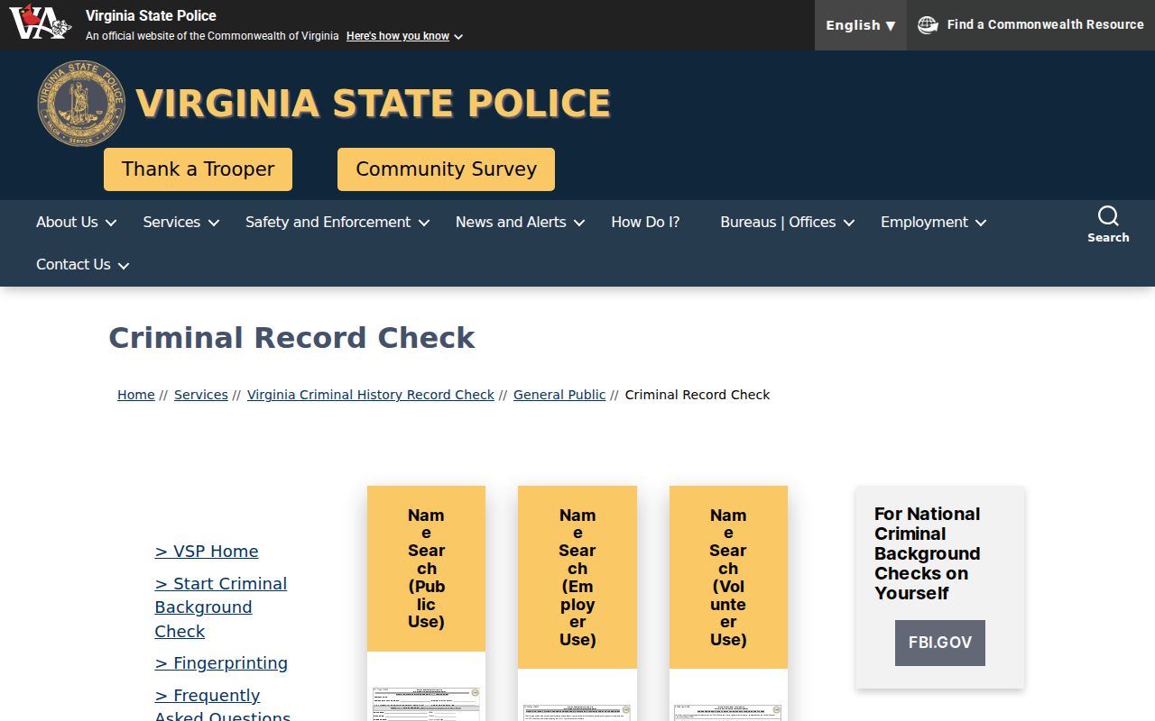 Cumberland County criminal history SP-167 public request selector