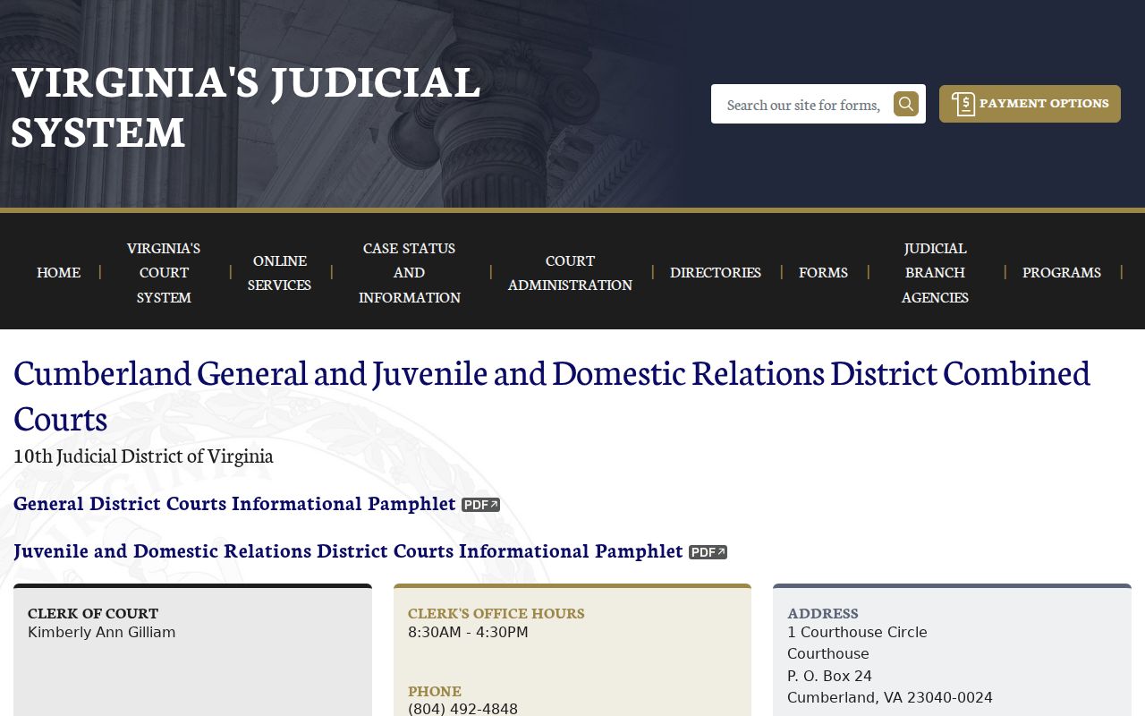 Cumberland County criminal records Combined Court contacts and docket