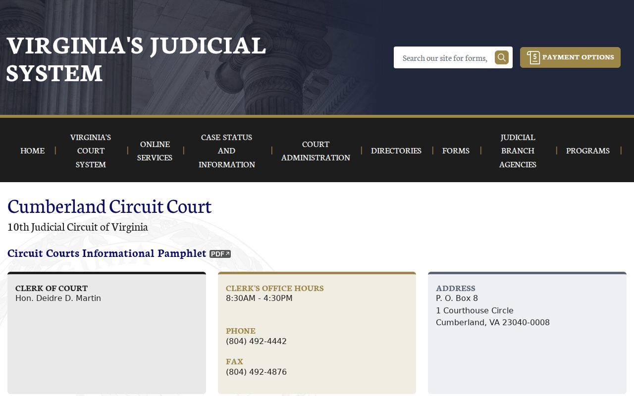 Cumberland County criminal history Circuit Court contacts and schedule